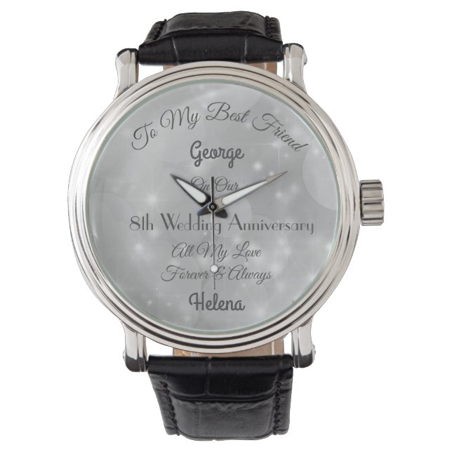 Personalised 8th Wedding Anniversary Watch (Front)