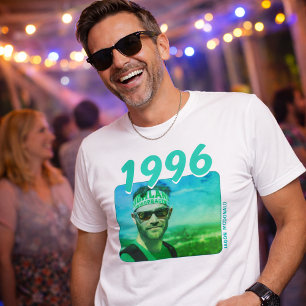 Personalised 90s Birthday Shirt, Neon Blue Photo T-Shirt