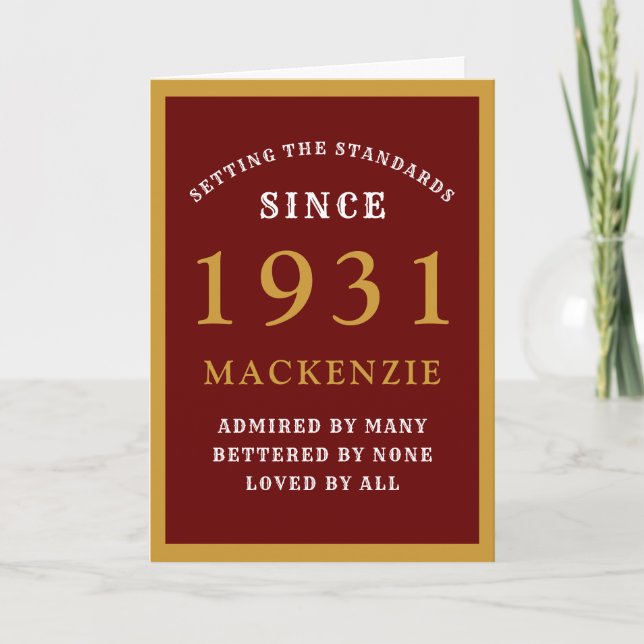 Personalised 90th Birthday 1931 Red Gold Chic Card (Front)