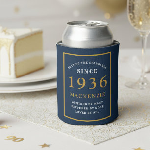 Personalised 90th Birthday 1936 Elegant Blue Gold Can Cooler