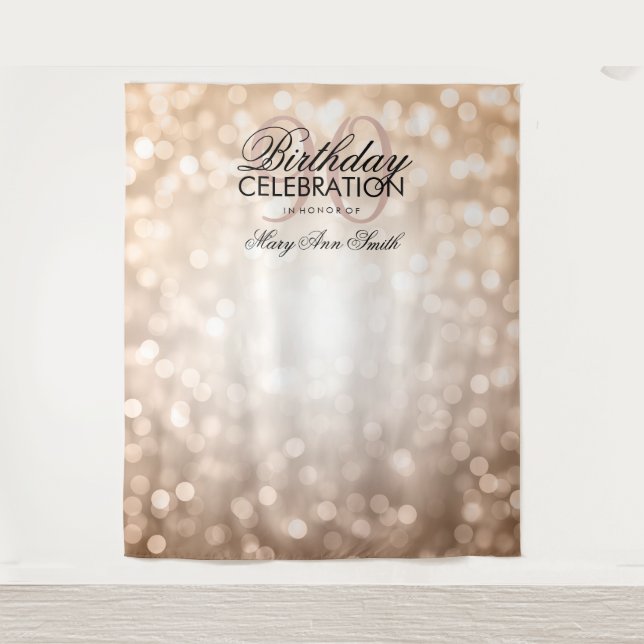 Personalised 90th Birthday Backdrop Rose Gold Tapestry (Front)