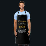 Personalised 90th Birthday Born 1931 Vintage Black Apron<br><div class="desc">A personalised classic black apron design for that birthday celebration for somebody born in 1931 and turning 90. Add the name to this vintage retro style black, white and gold design for a custom 90 birthday gift. Easily edit the name and year with the template provided. A wonderful custom black...</div>
