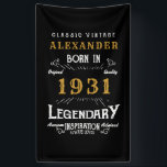 Personalised 90th Birthday Born 1931 Vintage Black Banner<br><div class="desc">A personalised classic party banner for that special birthday born in 1931 and turning 90. Add the name to this vintage retro style black, white and gold design for a custom 90th birthday gift. Easily edit the name and year with the template provided. A wonderful custom black birthday gift. More...</div>