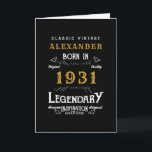Personalised 90th Birthday Born 1931 Vintage Black Card<br><div class="desc">A personalised classic birthday card for that birthday celebration for somebody born in 1931 and turning 90. Add the name to this vintage retro style black, white and gold design for a custom 90th birthday gift. Easily edit the name and year with the template provided. A wonderful custom black birthday...</div>