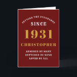 Personalised 90th Birthday Born 1931Red Gold Card<br><div class="desc">For those born in 1931 and celebrating their 90th birthday we have the ideal birthday greeting card. The red background with a white and gold design is simple and yet elegant. Easily customise the text to the front and the interior of this birthday card using the template provided. Part of...</div>