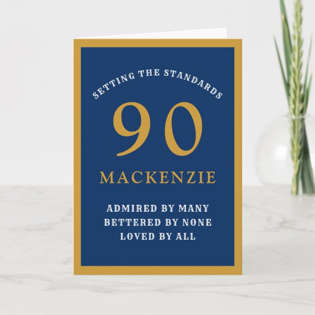Personalised 90th Birthday Father Blue Gold Chic Card (Front)