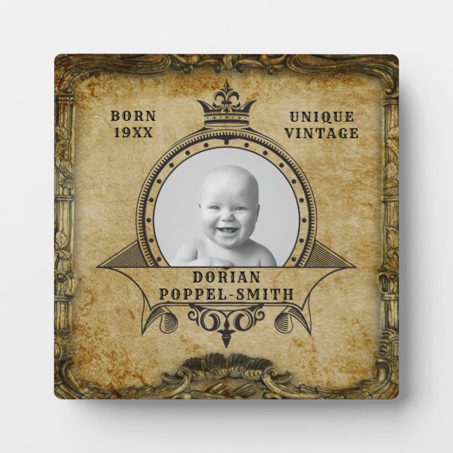 Personalised 90th Birthday Vintage Photo Template Plaque (Front)