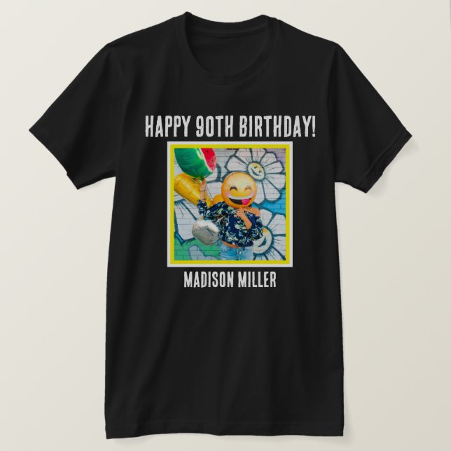 Personalised 90th Milestone Photo Birthday T-Shirt (Design Front)