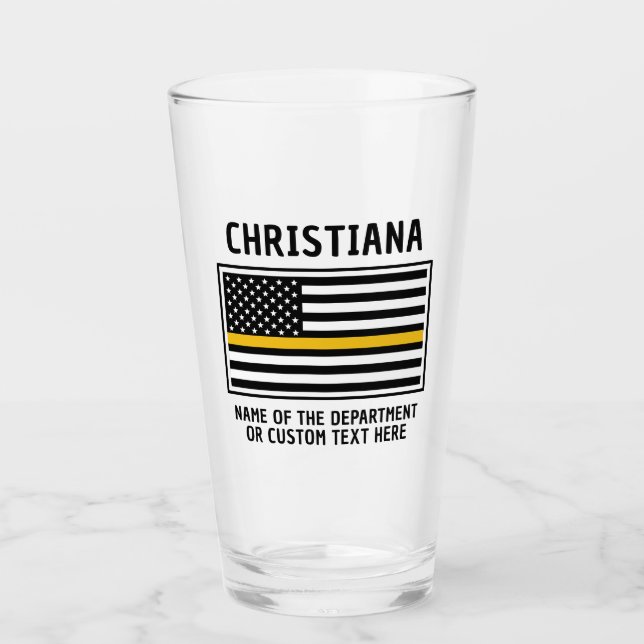 Personalised 911 Dispatcher Flag Thin Gold Line Glass (Front)