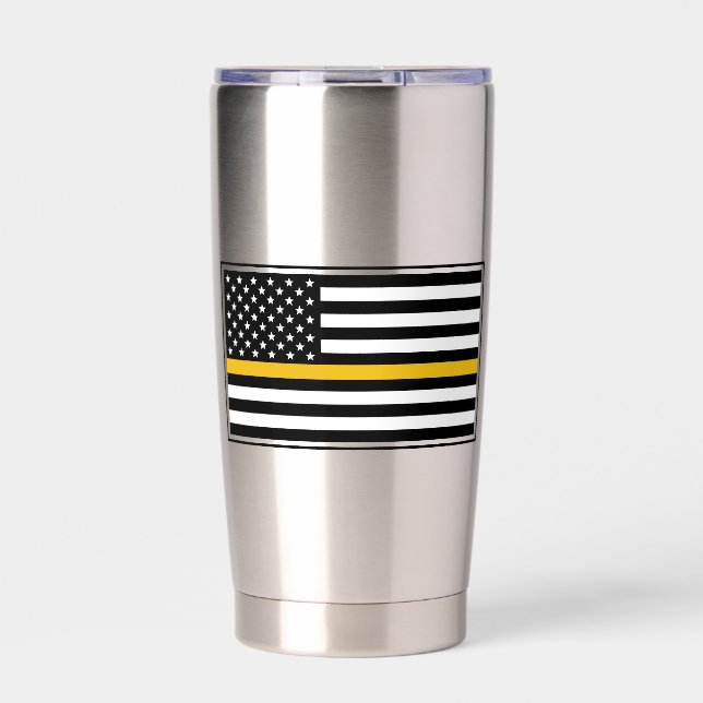 Personalised 911 Dispatcher Flag Thin Gold Line Insulated Tumbler (Front)