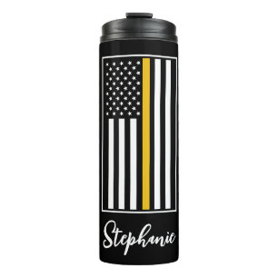 Personalised 911 Dispatcher Flag Thin Gold Line Thermal Tumbler