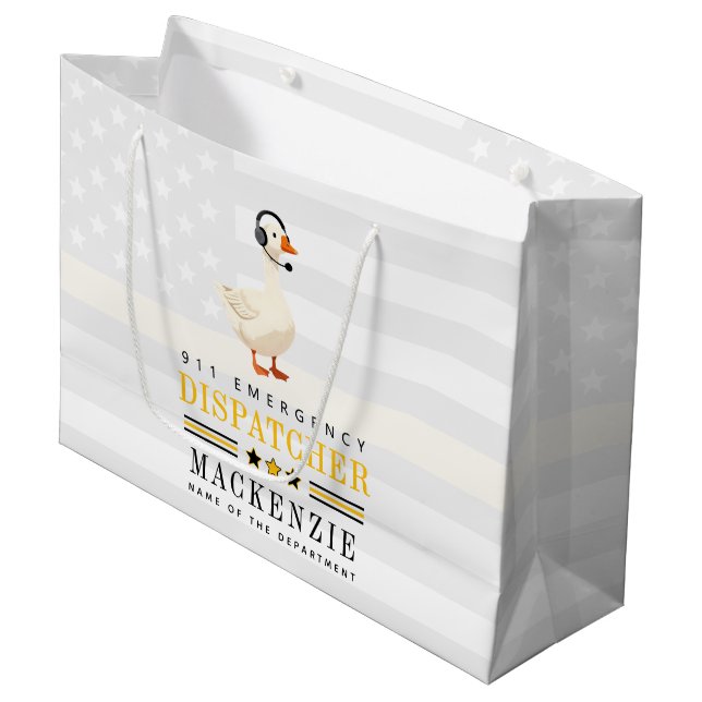 Personalised 911 Dispatcher Goose With Headset Large Gift Bag (Front Angled)