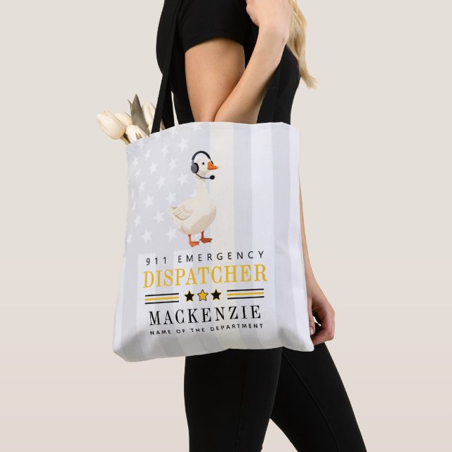 Personalised 911 Dispatcher Goose With Headset  Tote Bag (Close Up)