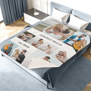 Personalised 9 Photo Collage Black and White Sherpa Blanket