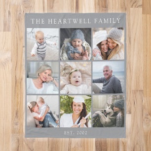 Personalised 9 Photo Collage Family Grey Fleece Blanket