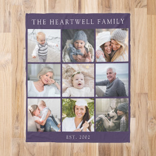 Personalised 9 Photo Collage Family Purple Fleece Blanket