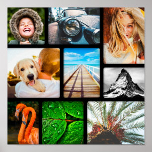 Personalised 9 Photo Collage Framed Black Poster