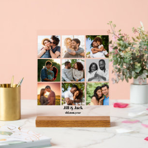 Personalised 9 Photo Collage Template for Couples Acrylic Sign