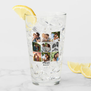 Personalised 9 Photo Collage Template for Couples Glass