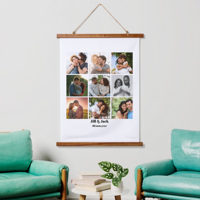 Personalised 9 Photo Collage Template for Couples Hanging Tapestry (Living Room)