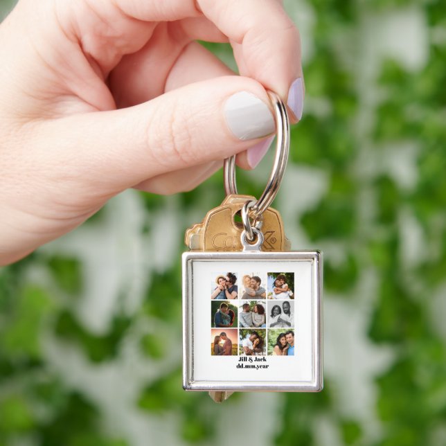 Personalised 9 Photo Collage Template for Couples Key Ring (Hand)