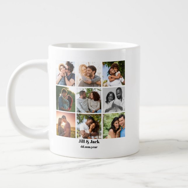 Personalised 9 Photo Collage Template for Couples Large Coffee Mug (Left)