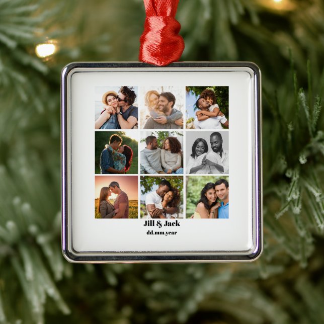Personalised 9 Photo Collage Template for Couples Metal Tree Decoration (Tree)