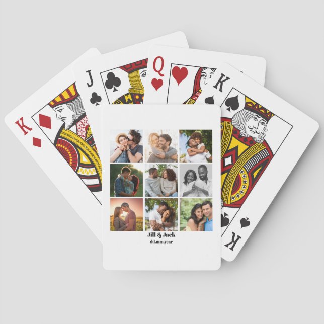 Personalised 9 Photo Collage Template for Couples Playing Cards (Back)