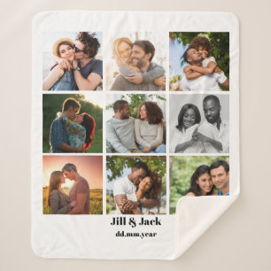 Personalised 9 Photo Collage Template for Couples Sherpa Blanket