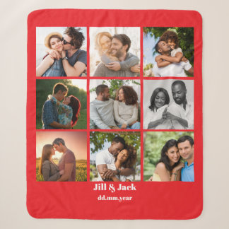 Personalised 9 Photo Collage Template for Couples Sherpa Blanket
