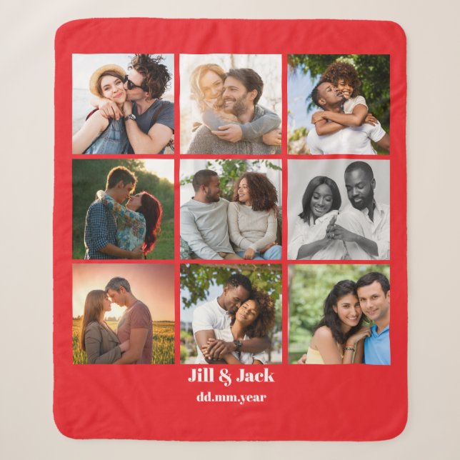Personalised 9 Photo Collage Template for Couples Sherpa Blanket (Front)