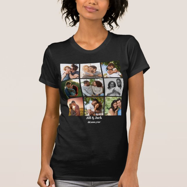 Personalised 9 Photo Collage Template for Couples T-Shirt (Front)