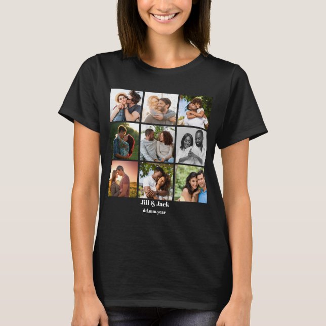 Personalised 9 Photo Collage Template for Couples T-Shirt (Front)