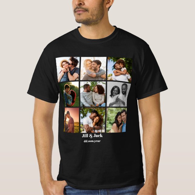 Personalised 9 Photo Collage Template for Couples T-Shirt (Front)