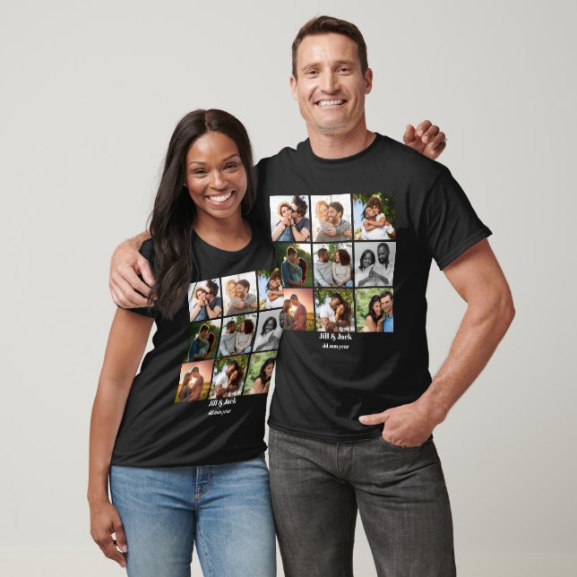 Personalised 9 Photo Collage Template for Couples T-Shirt (Unisex)