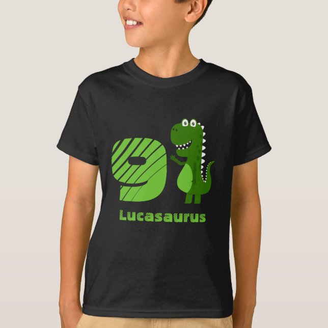 Personalised 9th Birthday Dinosaur T-Shirt (Front)