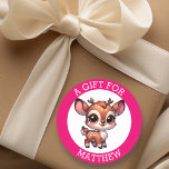 Personalised A Gift For Christmas  Classic Round Sticker<br><div class="desc">Christmas to and from gift tags. Add a name in the personalise area. Cute cartoon chibi reindeer for boys or girls!</div>
