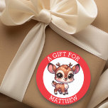 Personalised A Gift For Christmas  Classic Round Sticker<br><div class="desc">Christmas to and from gift tags. Add a name in the personalise area. Cute cartoon chibi reindeer for boys or girls!</div>