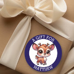 Personalised A Gift For Christmas  Classic Round Sticker<br><div class="desc">Christmas to and from gift tags. Add a name in the personalise area. Cute cartoon chibi reindeer for boys or girls!</div>