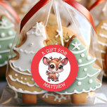 Personalised A Gift For Christmas  Classic Round Sticker<br><div class="desc">Christmas to and from gift tags. Add a name in the personalise area. Cute cartoon chibi reindeer for boys or girls!</div>