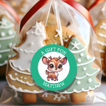 Personalised A Gift For Christmas  Classic Round Sticker<br><div class="desc">Christmas to and from gift tags. Add a name in the personalise area. Cute cartoon chibi reindeer for boys or girls!</div>