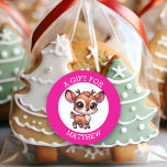 Personalised A Gift For Christmas  Classic Round Sticker<br><div class="desc">Christmas to and from gift tags. Add a name in the personalise area. Cute cartoon chibi reindeer for boys or girls!</div>