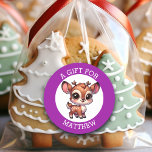 Personalised A Gift For Christmas  Classic Round Sticker<br><div class="desc">Christmas to and from gift tags. Add a name in the personalise area. Cute cartoon chibi reindeer for boys or girls!</div>
