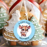 Personalised A Gift For Christmas  Classic Round Sticker<br><div class="desc">Christmas to and from gift tags. Add a name in the personalise area. Cute cartoon chibi reindeer for boys or girls!</div>