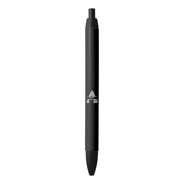 Personalised A Initial Silver Monogram Your Name Black Ink Pen (Front Vertical)