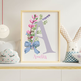 Personalised A Nursery Art Work with Flowers Photo Print