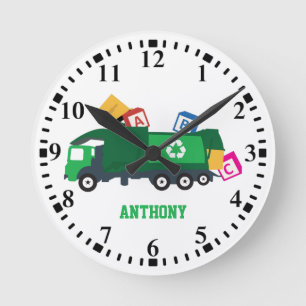 Personalised ABC Recycling Garbage Truck Round Clock