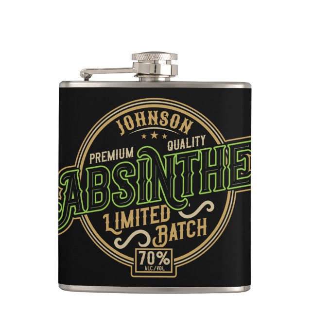 Personalised Absinthe Herbal Spirit Liquor Label Hip Flask (Front)