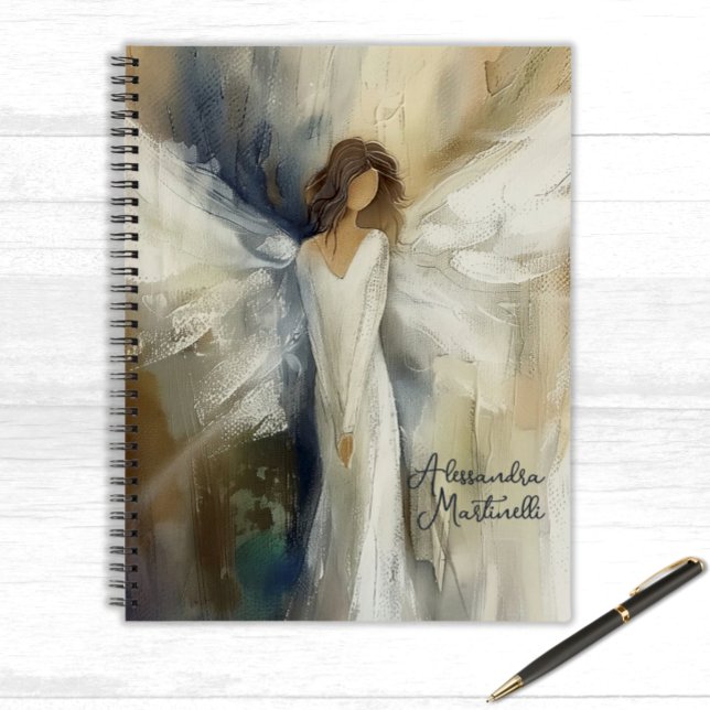Personalised Abstract Angel Neutral Colours Notebook (Abstract Angel in Neutral Tones Personalized Notebook for Ladies and Girls)