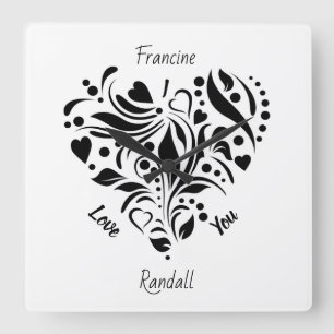 Personalised Abstract Black & White Heart Design  Square Wall Clock